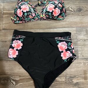 Floral Bikini Set with High-Waisted Bottoms